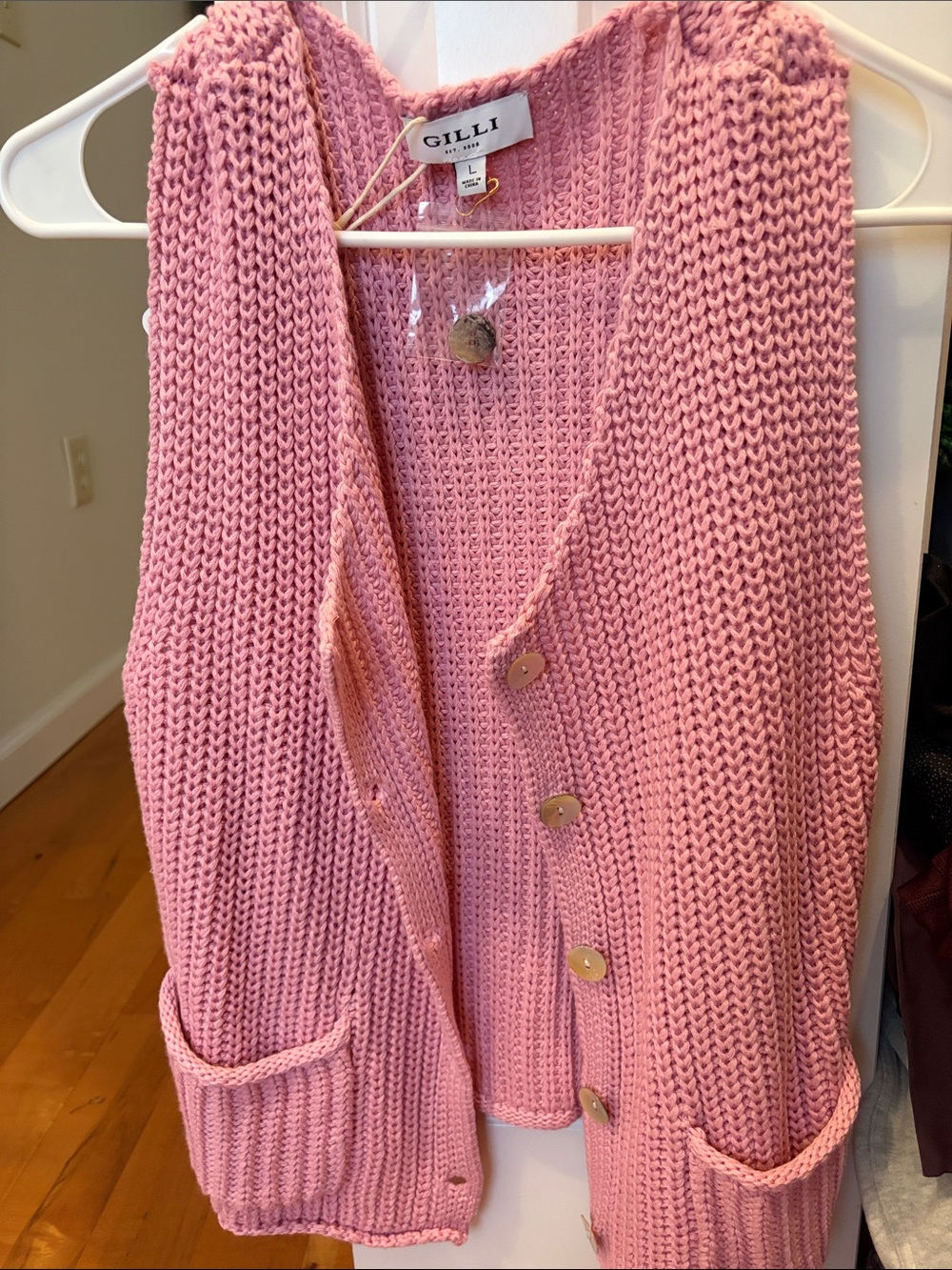 Gilli Rose Pink Chunky Knit Button-Front Sweater Vest